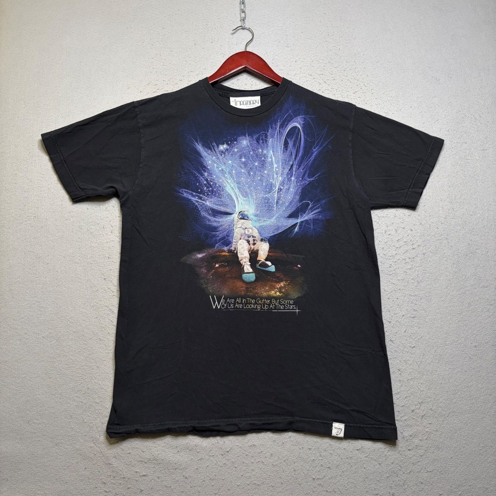 Imaginary Foundation T Shirt Mens L Black Astronaut Looking At The Stars Y2K